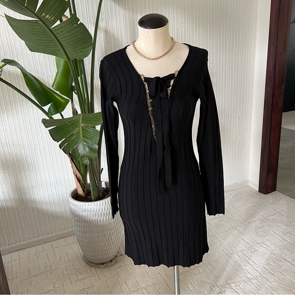 For Love & Lemons Knitz Simone Lace Front Black Dress Black Size Medium NEW - Picture 4 of 8